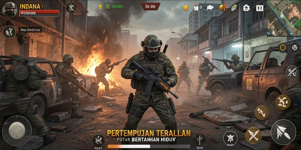 Screenshot gameplay INDAAA menampilkan aksi pertempuran yang mendebarkan.