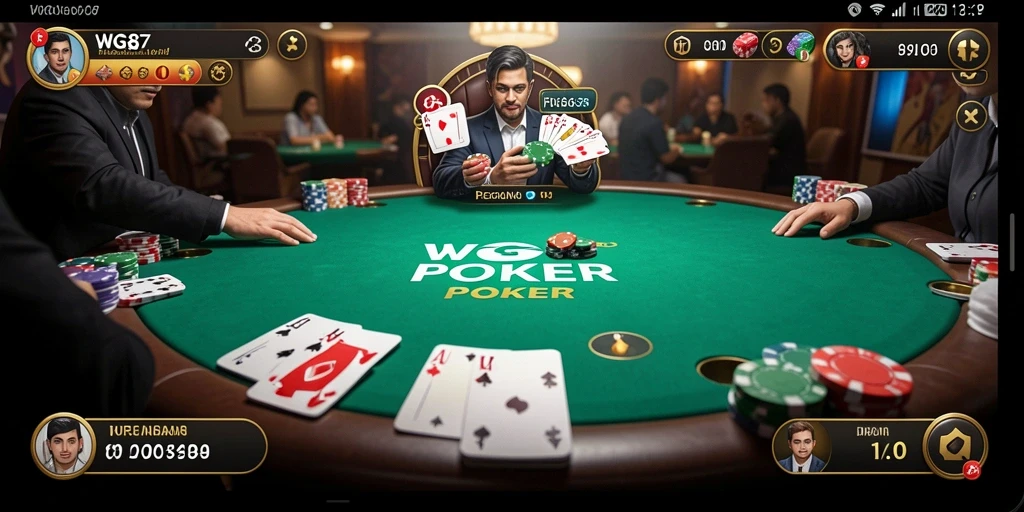 Screenshot gameplay WG87 yang menunjukkan momen penting dalam permainan Poker.